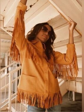 NWT DANIELLE BERNSTEIN Cognac Fringe Suede Jacket